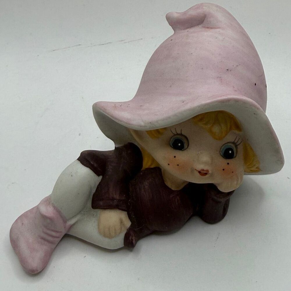 Vintage Homco Pink Elf Pixie Porcelain Figurine 5213 Home Interiors Decor Collec